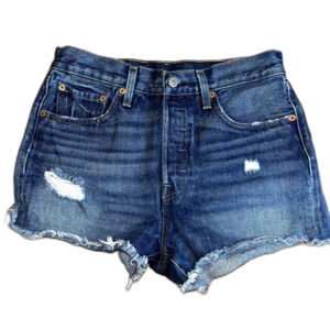 Levi Strauss 501 W27 Premium Denim Shorts Distressed Raw Hem Button Fly Comfort
